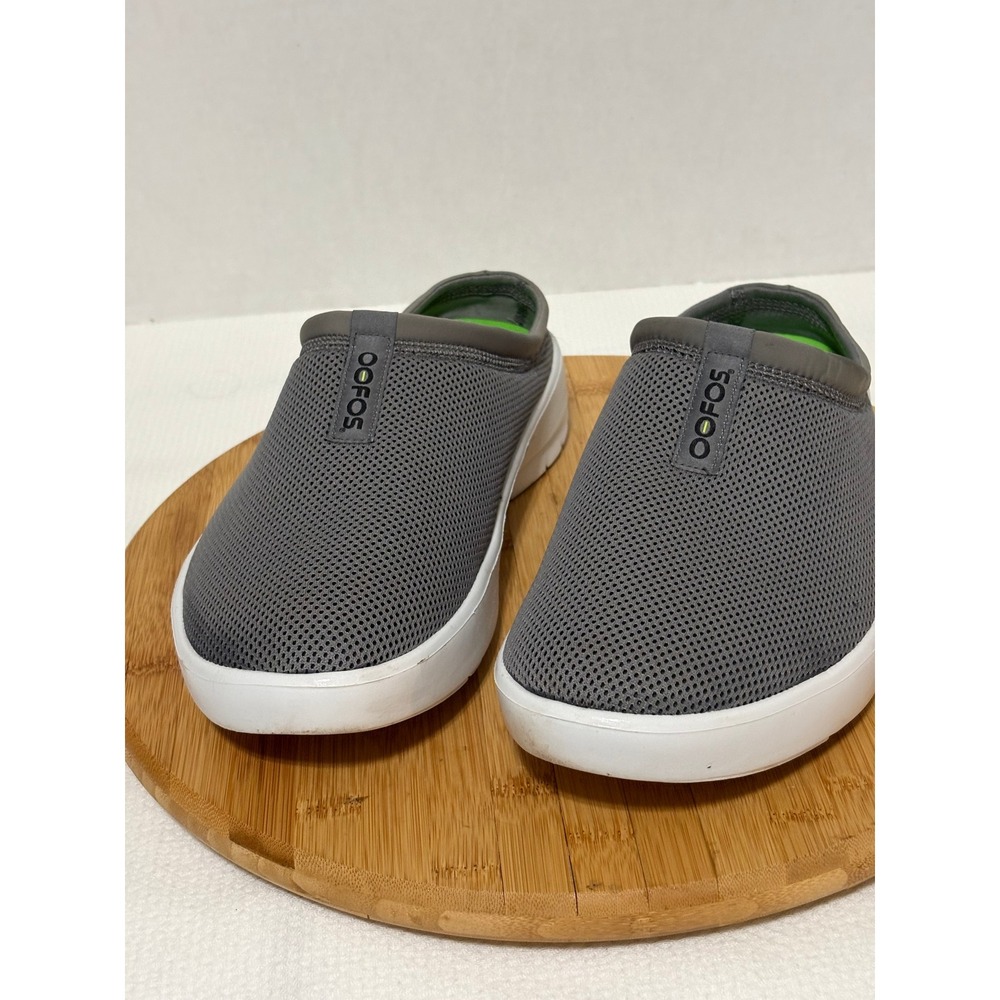 OOFOS OOmg Mesh Low Clog Mens Grey White Recovery Slip On Shoes